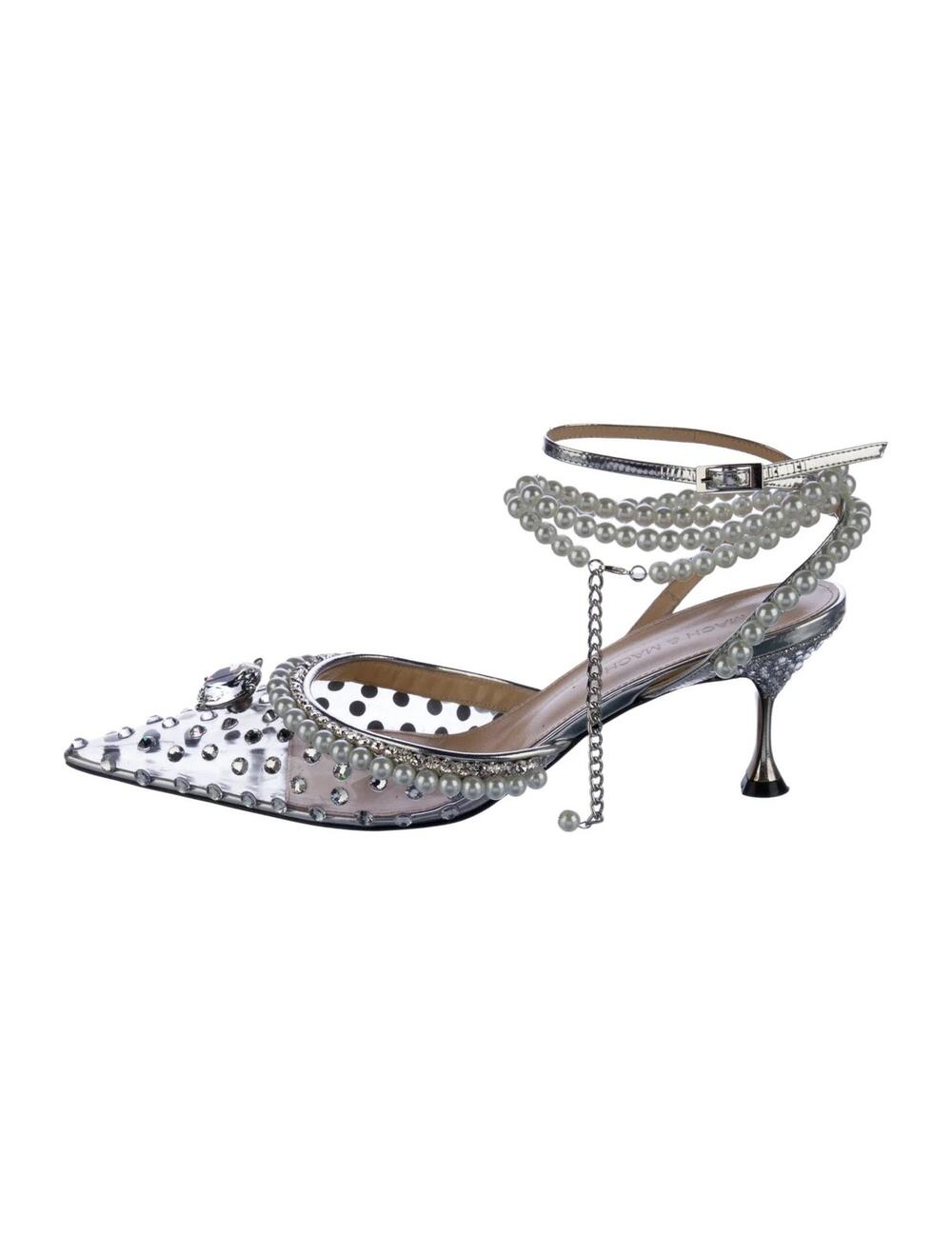 Mach & Mach Leather Crystal Embellishments Slingback Pumps - 40